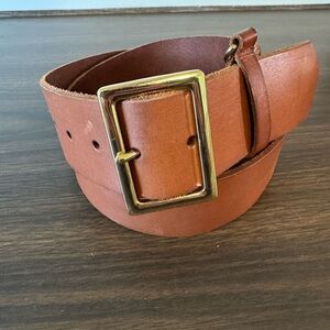 FRAME Wide Leather Belt Cognac Brown Gold Buckle Size Medium BxA